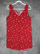 Gap Sleeveless Shift Dress Womens Size Large Red Floral V-Neck Rayon