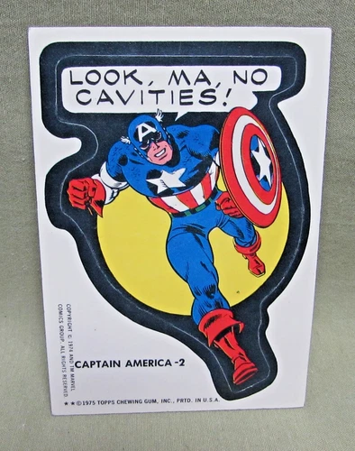 1975 CAPTAIN AMERICA 2 STICKER Vintage Topps Marvel Comic Book Super Heroes card