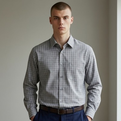 Zanella Shirt Men's Large Gray Plaid Check Button Down Cotton Made in Italy
