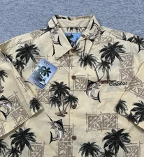 Aftco Bluewater Shirt Mens Large Beige Button Up Hawaiian Fish Travel Vacation
