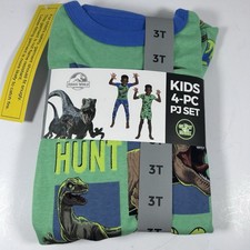 Jurassic World Pajamas 4 Piece Set Boys 3T Cotton Glow in the Dark Dinosaurs
