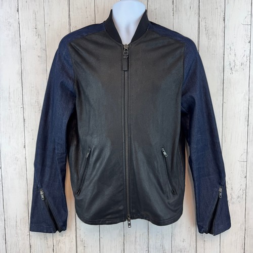 Mackage Black and Blue Leather Denim Combo Jacket Full-Zip Men's Jacket Medium - Picture 2 of 17