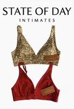 State of Day Bralette Bundle XS | Leopard Print & Red Cotton Modal Wireless 