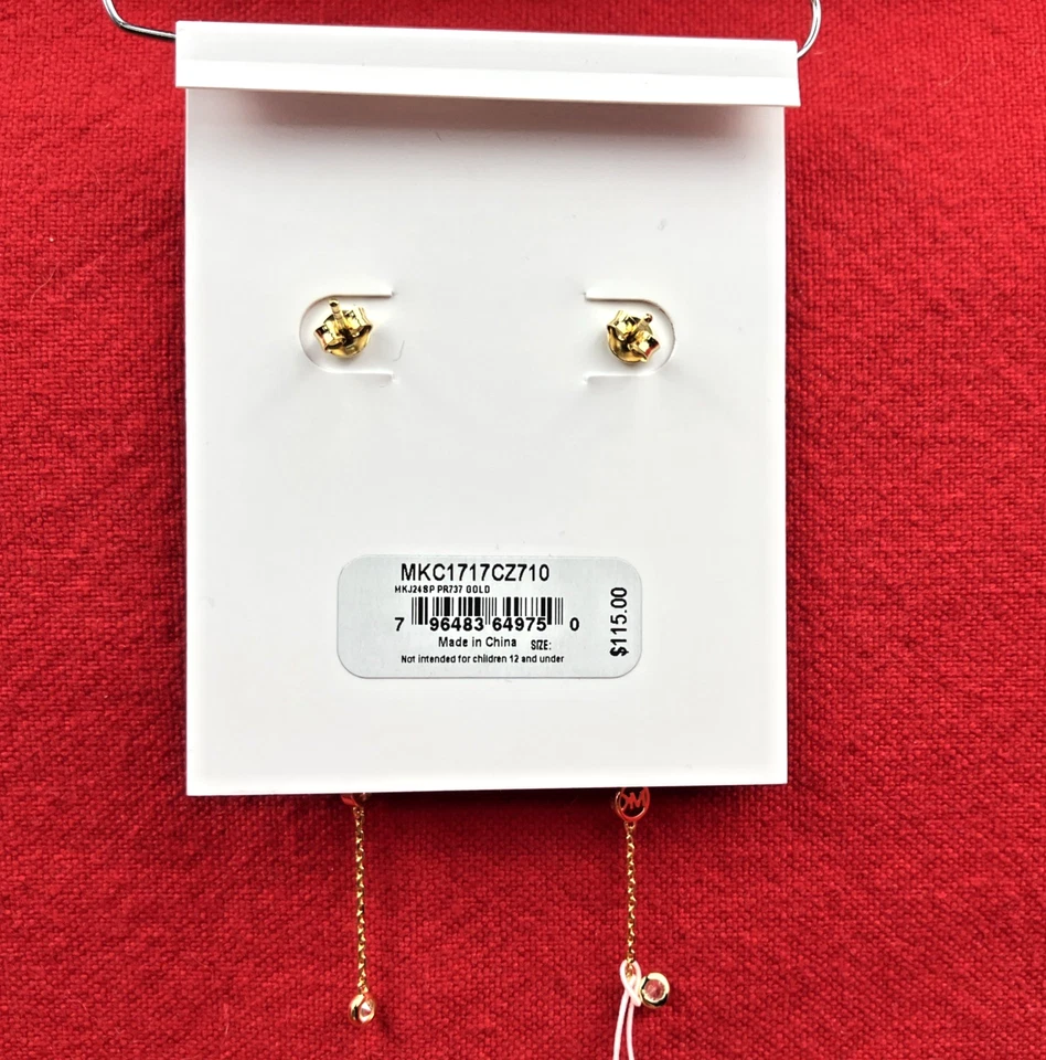 Pendientes colgantes lineales Michael Kors Brilliance enchapados en oro de 14 k con logotipo de circonita cúbica nuevos con etiquetas $115 Foto 4 de 4