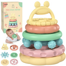 Baby Teething Toys 3-6 Months, Soft Silicone Stacking Rings Teether, 6-Piece Sta