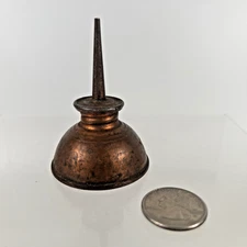 Antique Mini Sewing Machine Thumb Pump Brass Oil Can Small Oiler 2.5” Tall