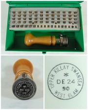 Timbro a mano datato ufficio postale GPO UPPER KILLAY SWANSEA & scatola/matrici *vintage/raro*