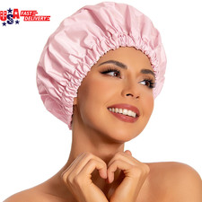 Reusable Shower Cap for Women, Large Waterproof Shower Bonnet Washable Elastic B