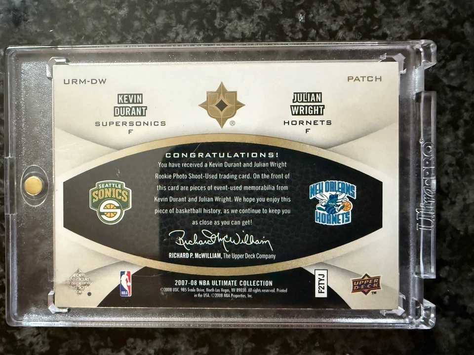 2007-08 UD Ultimate Collection Kevin Durant Julian Wright RC Dual Patch #/25 - Image 2 of 2