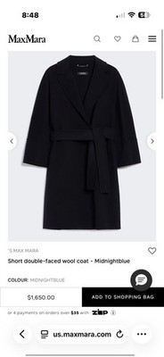  'S  MAX MARA Arona Double-Face Wool Coat midnight blue US4 $1650 new with tag