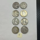 Franklin Half Dollars Lot of 8, 90% Silver-1952-1962