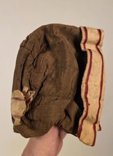ANTIQUE 1850  S HAND SEWN BATTERD SILK BABY BONNET W OWNER  S ID