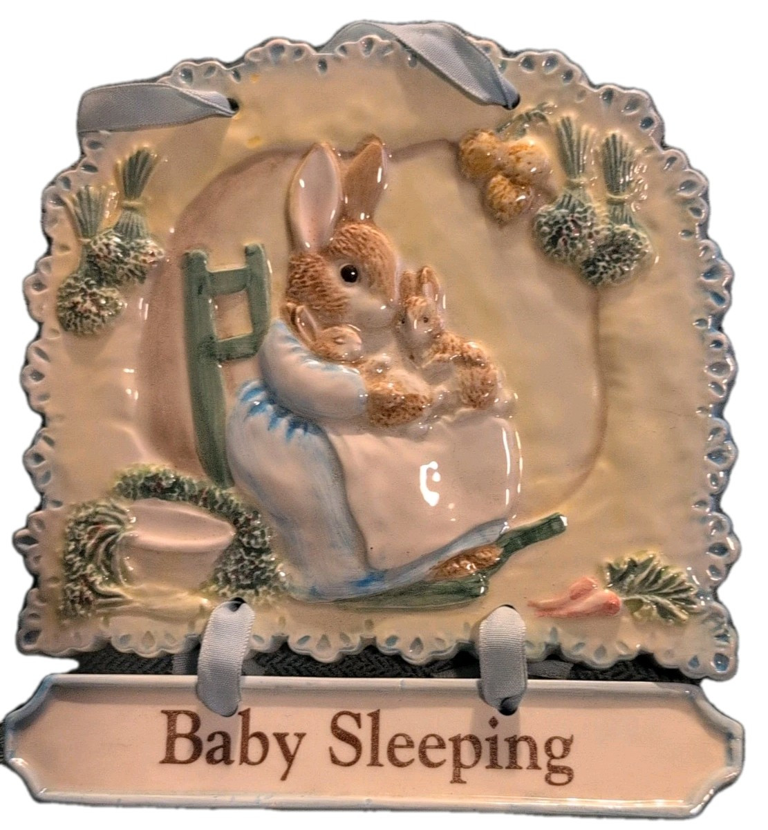 Enesco Beatrix Potter Peter Rabbit 1997 Ceramic  Wall Plaque BABY SLEEPING!