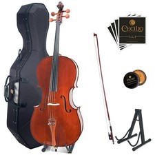 High-Quality 4/4 Solid Wood Cello Set   Includes Stand, Cases  Extra Strings