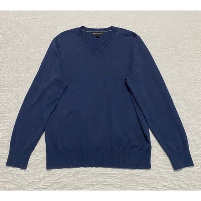 Banana Republic Mens V Neck Sweater Medium Blue Cotton Knit Long Sleeve
