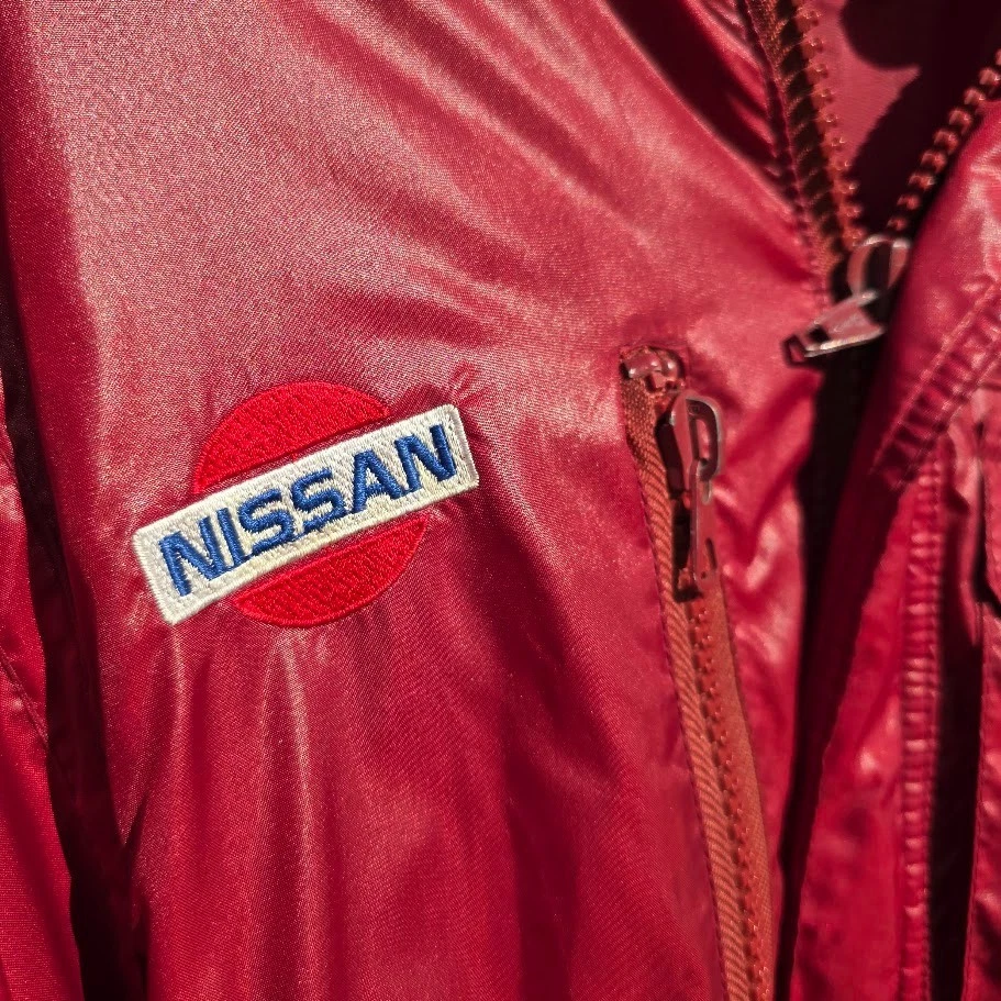 Vintage 80s Nissan Racing Jacket Mens Large Maroon Nylon Windbreaker Pit Coat - product detail image 10
