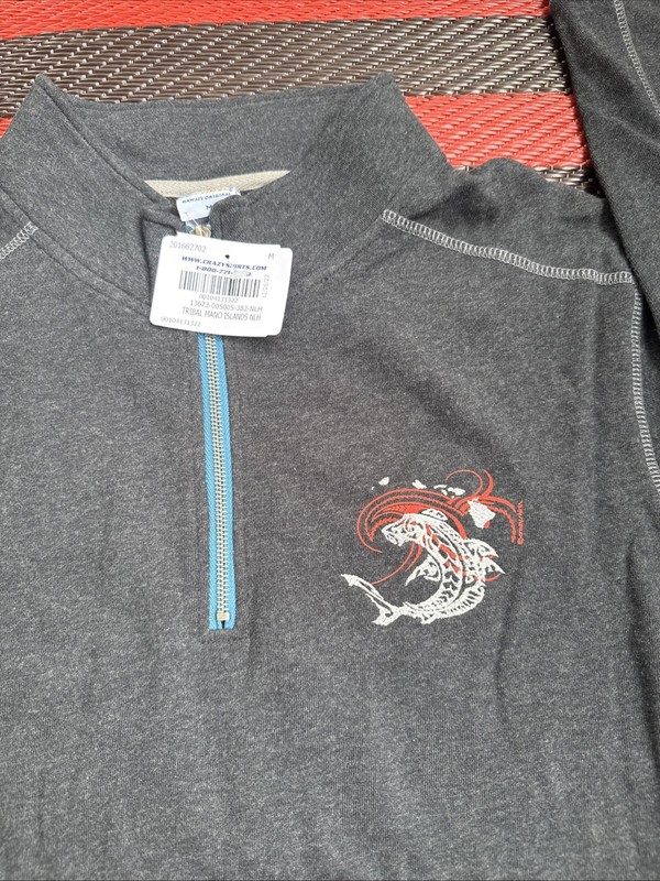 Crazy Shirts Hawaii Shark Gray 1/4 Zip Heavy Cotton L/S With Side Pockets NWT