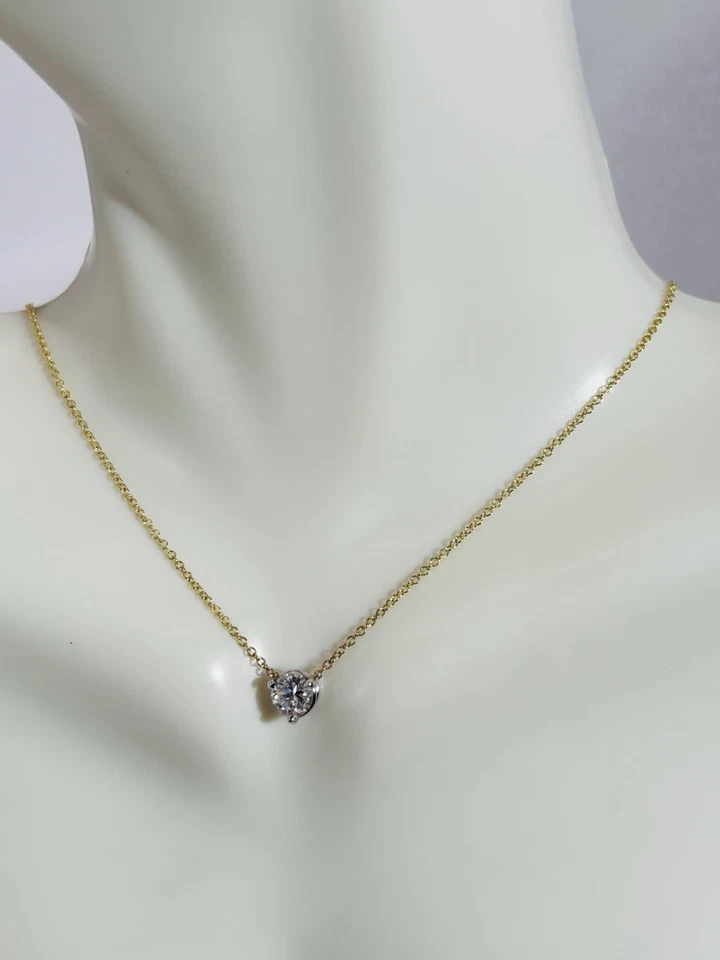 "Collar Diamante Mujer 14k Solitario Natural 45 Puntos Redondo 18""ch" Foto 3 de 4