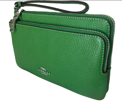 💚Coach Double Zip Wallet - CU919 Kelly Green Refined Pebbled