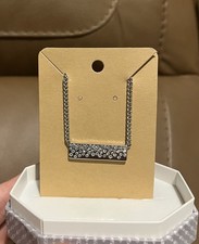 RBP7422 Drop Bar Necklace Lab Created White Opal & Diamond CZ On Rhodium Plating