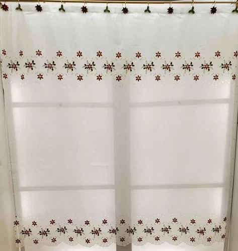 Poinsettia Embroidered Cutwork Shower Curtain 70Wx72L High Quality Festive
