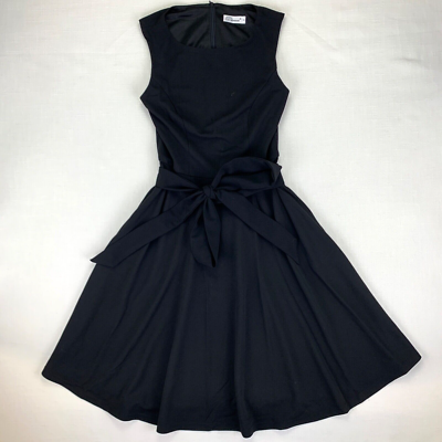 Womens Black Cocktail Dress Sz S Pleated Summer Casual Elegant Belt Fashion