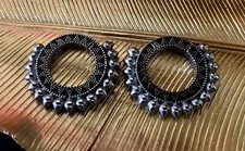 PAIR 2 Gauge Hoop Silver Beaded Tribal Magnetic Closure Ear Hangers Weights