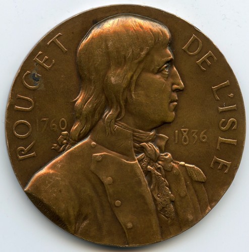 FRANCIA ROUGET DE LISLE COMPOSITORE LA MARSEILLAISE MEDAGLIA BRONZO 57MM 81G - Foto 3 di 4