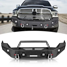 Fits 2013 2014-2018 Dodge Ram 1500 Front Winch Bumper W/ LED Lights & D-Rings