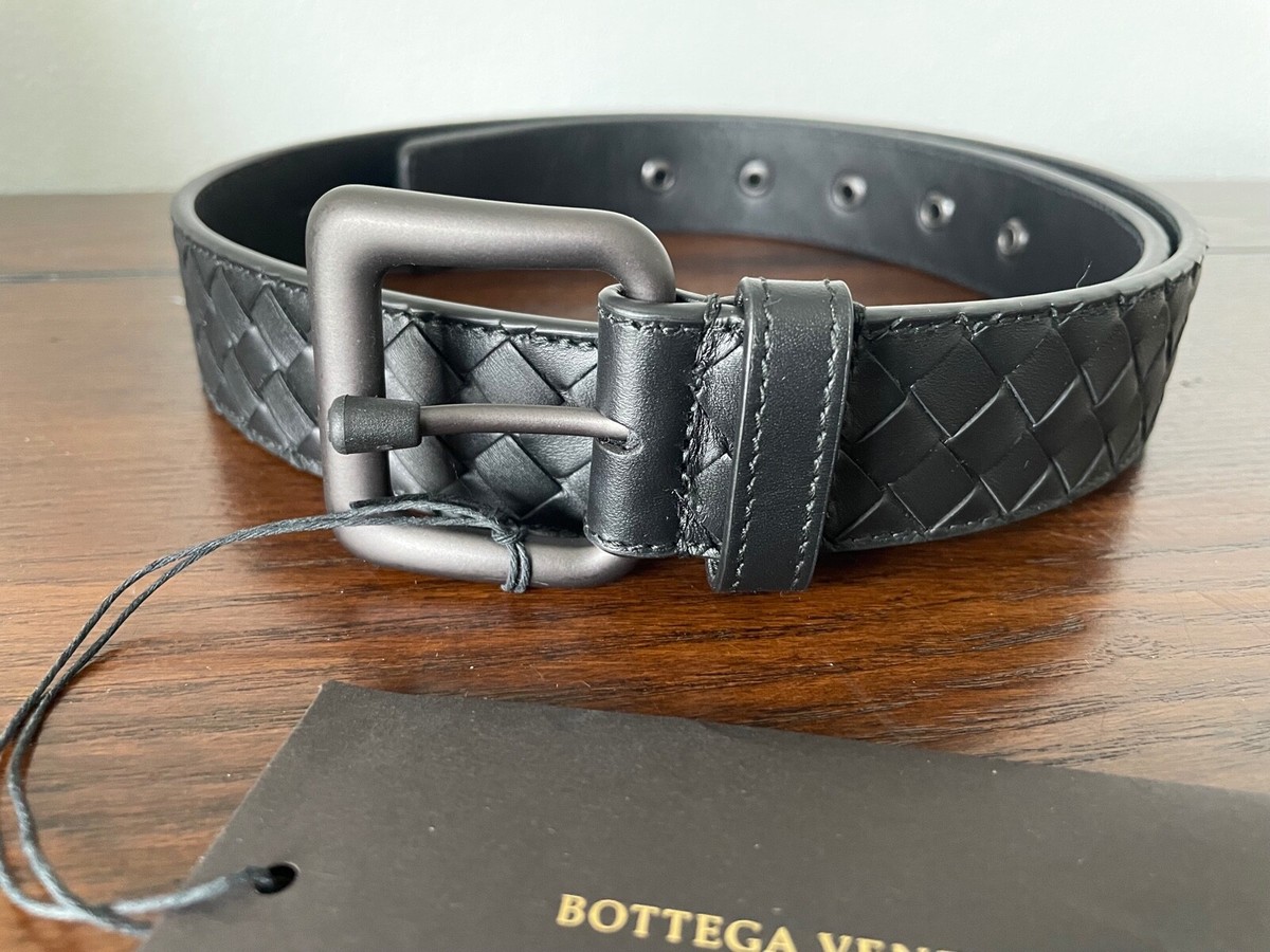 Bottega Veneta Intrecciato Calf Leather Men's Black Belt Bottega Veneta Intrecciato Calf Leather Men's Black Belt