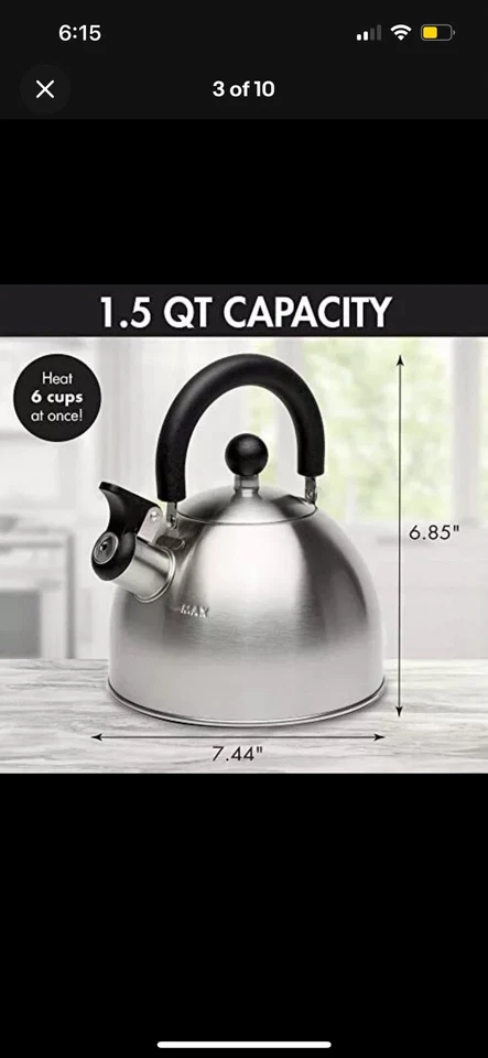 Tetera Primula Whistling Stovetop de acero inoxidable de grado alimenticio Stewart Foto 3 de 4