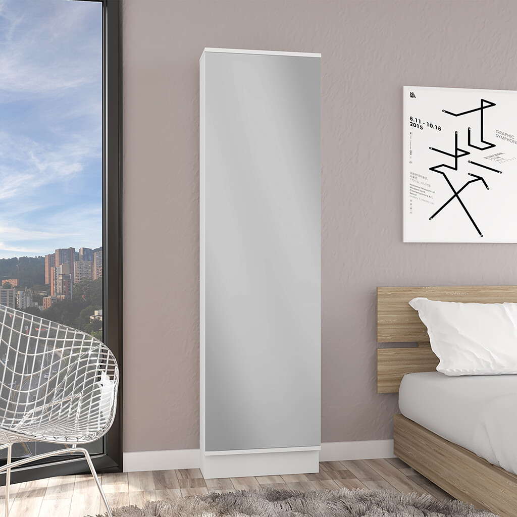 White Mirror Shoe Cabinet with 5 Shelves and Single Door-image