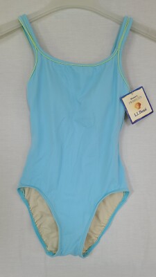 L.L Bean Sz 4 Reg Light Blue Strappy One-Piece Swimsuit Scoop Neck     (J6)
