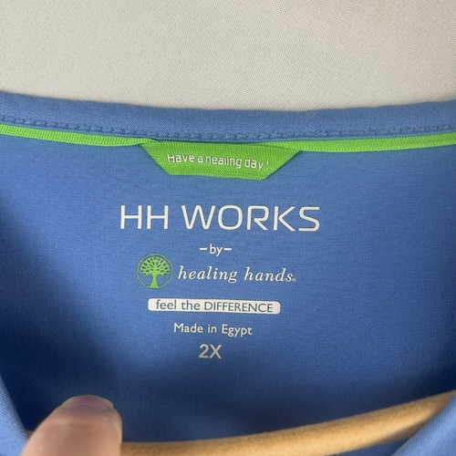 HH Works Healing Hands Scrub Shirt Men 2X Ceil Blue Style 2590 Matthew Medical - Picture 7 of 7