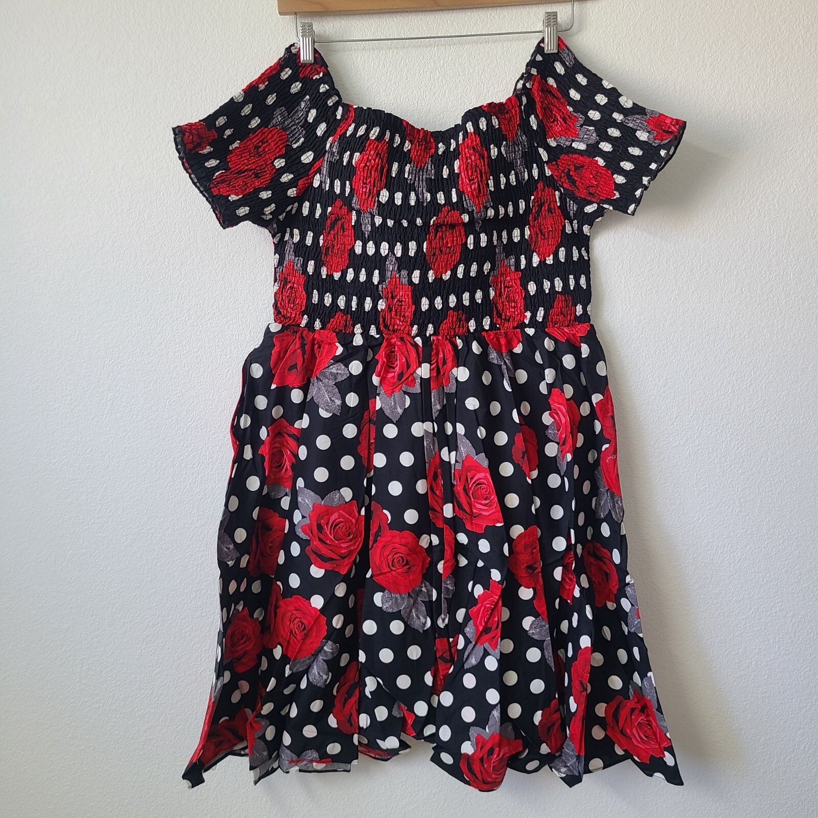 City Chic Rose Spot Off The Shoulder Dress Plus Size 20 L Black Red ...