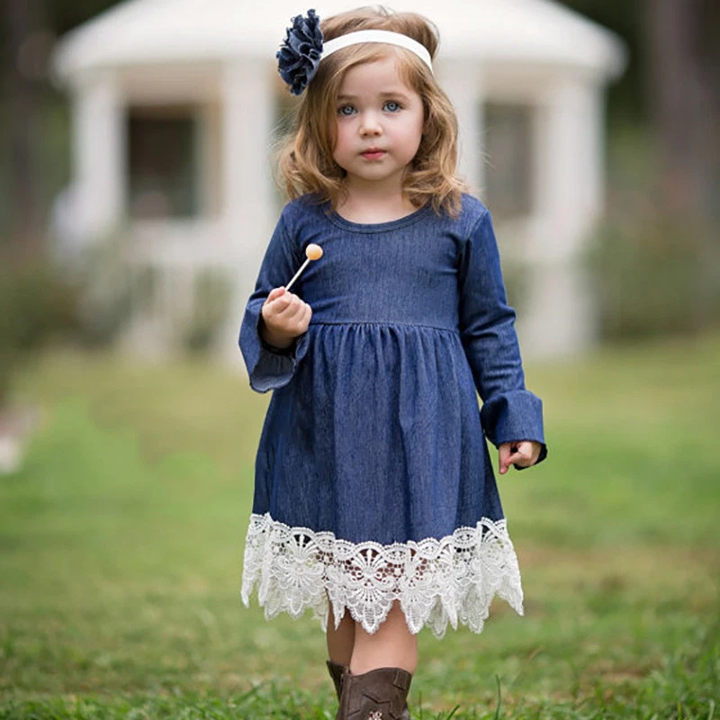 Toddler Baby Girls Denim Lace Party Pageant Tutu Princess Dress