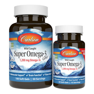 Carlson Labs Wild Caught Super Omega 3 Fischöl 1200 mg 130 Weichkapseln Ergänzung