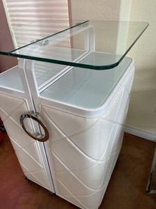 White Padded Chrome Upscale Mobile Bar Table Opens Up