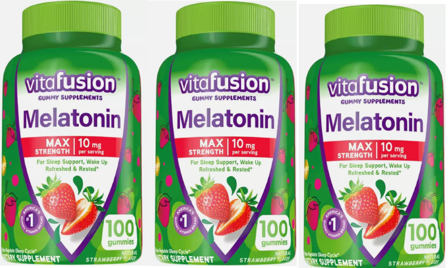 3x Vitafusion Melatonin Max Strength Gummies Strawberry 10mg 100 GummiesExp 2026
