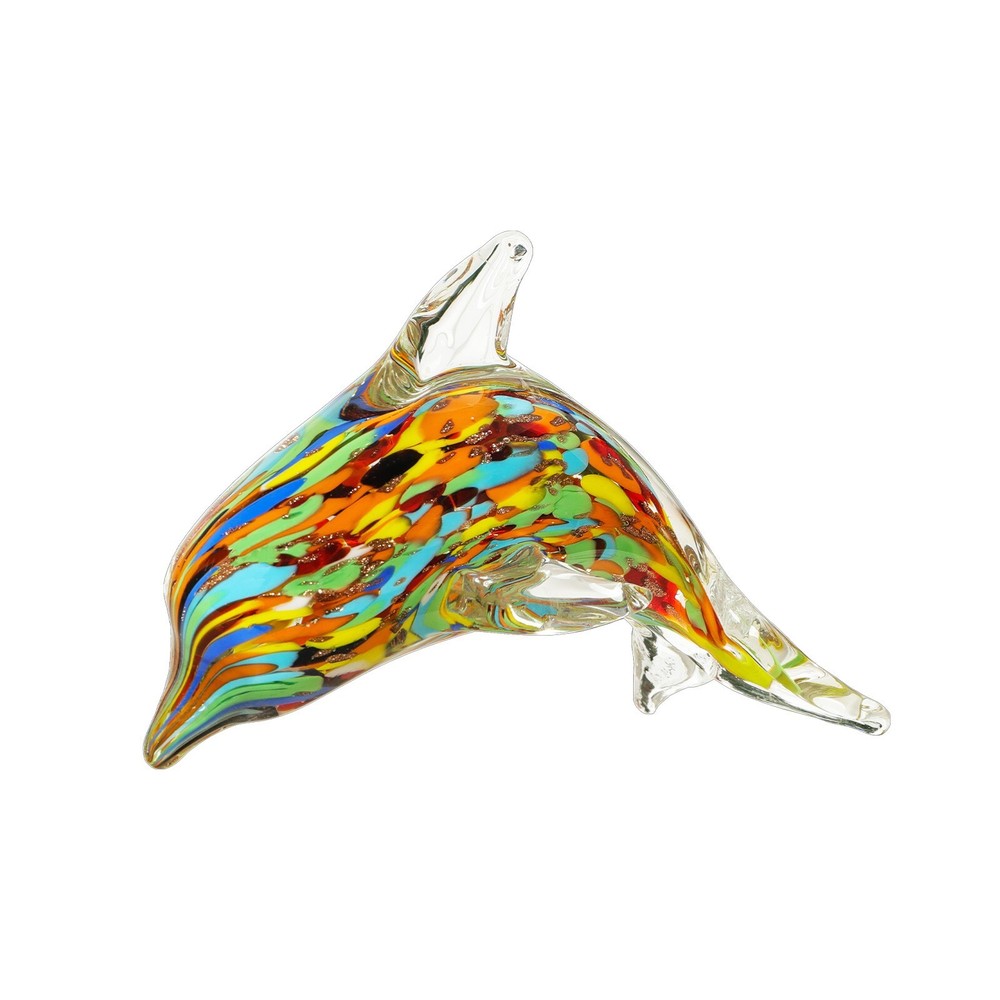 Hand Blown Glass Dolphin Figurines Sculpture Crystal Sea Life Animals Art Statue