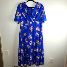Women's Plus Size Royal Blue Pink Floral Empire Waist Fanned Maxi Size XL