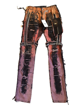 NWT MNML D175 Denim Pants Black/Purple Distressed Men's Size 28X35