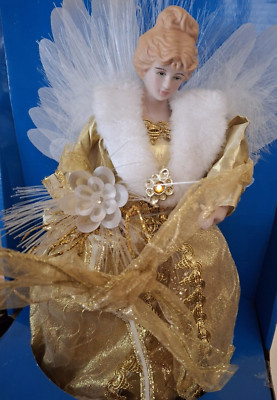 Holiday Time LED Fiber Optic Angel Gold Christmas  Tree Topper ~ New 12 
