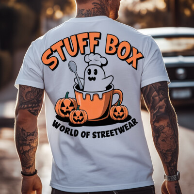 Stuff Box Männer Shirt Rundhals kurzarm Ghost weiss STB-1258 - Print TShirt