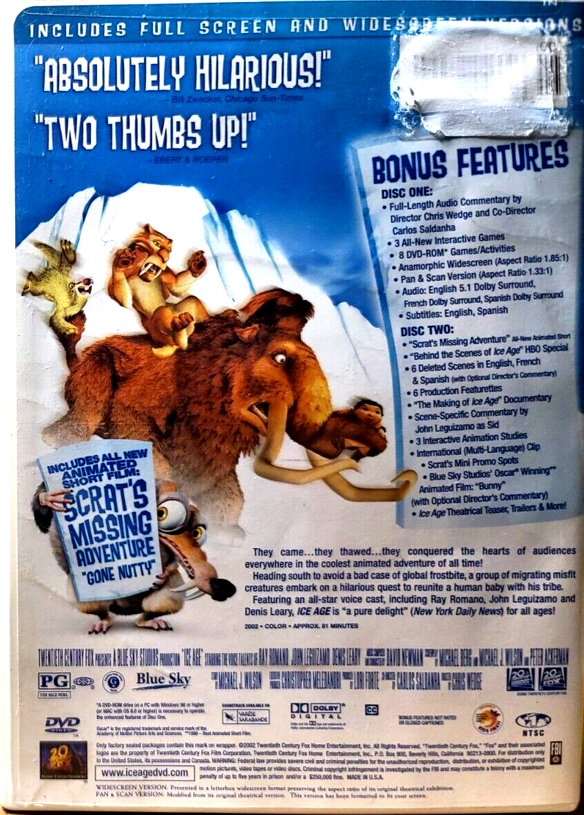 Ice Age (DVD, 2002, 2-Disc Set) EXCELLENT / MINT CONDITION / FREE