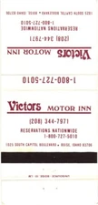 Boise Idaho Victors Motor Inn Vintage Matchbook Cover