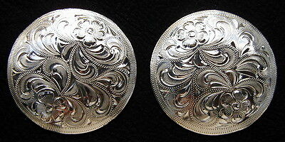 2-2 1/2 2.5 Silver Hand Engraved Western Conchos                       #95