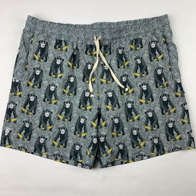 Leisure Lab LA Lined Shorts Mens Sz 3 Medium Monkey Banana Printed Athleisure