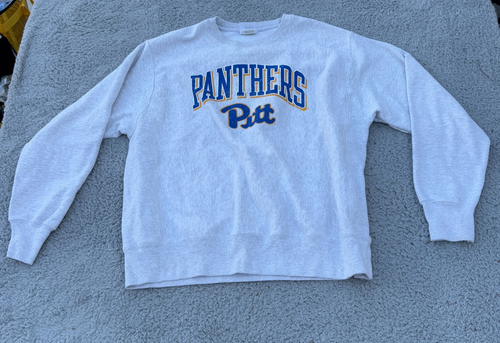 Pitt Panthers Crewneck Mens Large White Champion Long Sleeve Sweatshirt NCAA