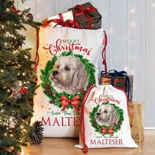 Maltese Christmas Sack Personalised Dog Santa Bag Xmas Puppy Stocking DWS41Z
